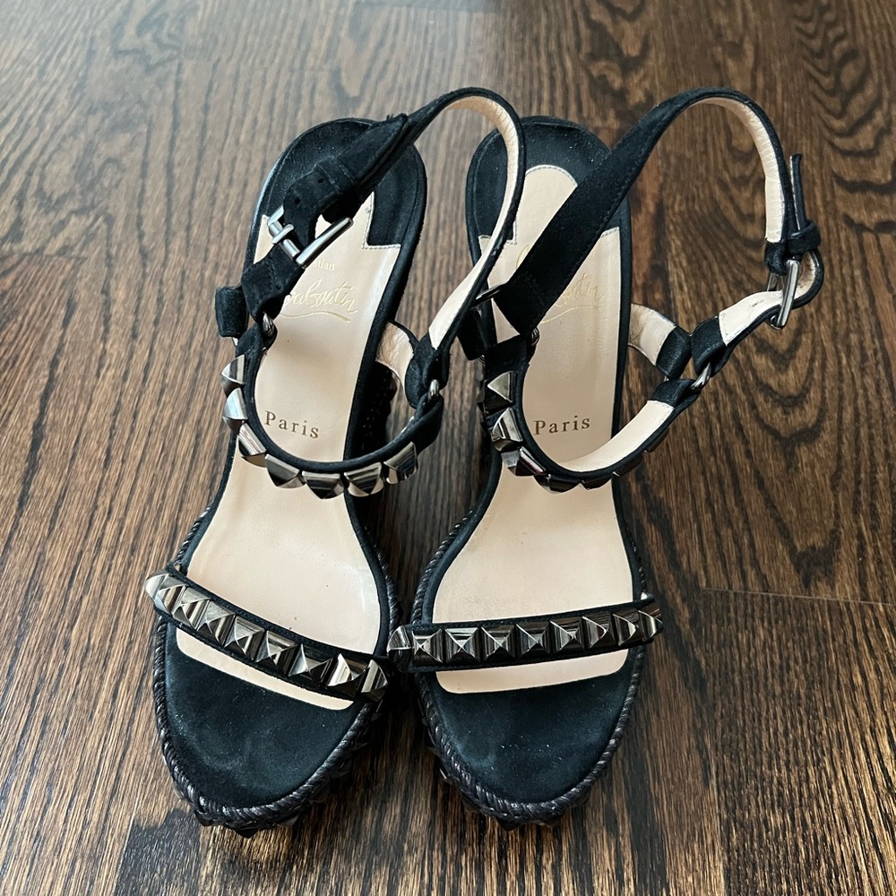 Christian Louboutin black suede wedge sandals